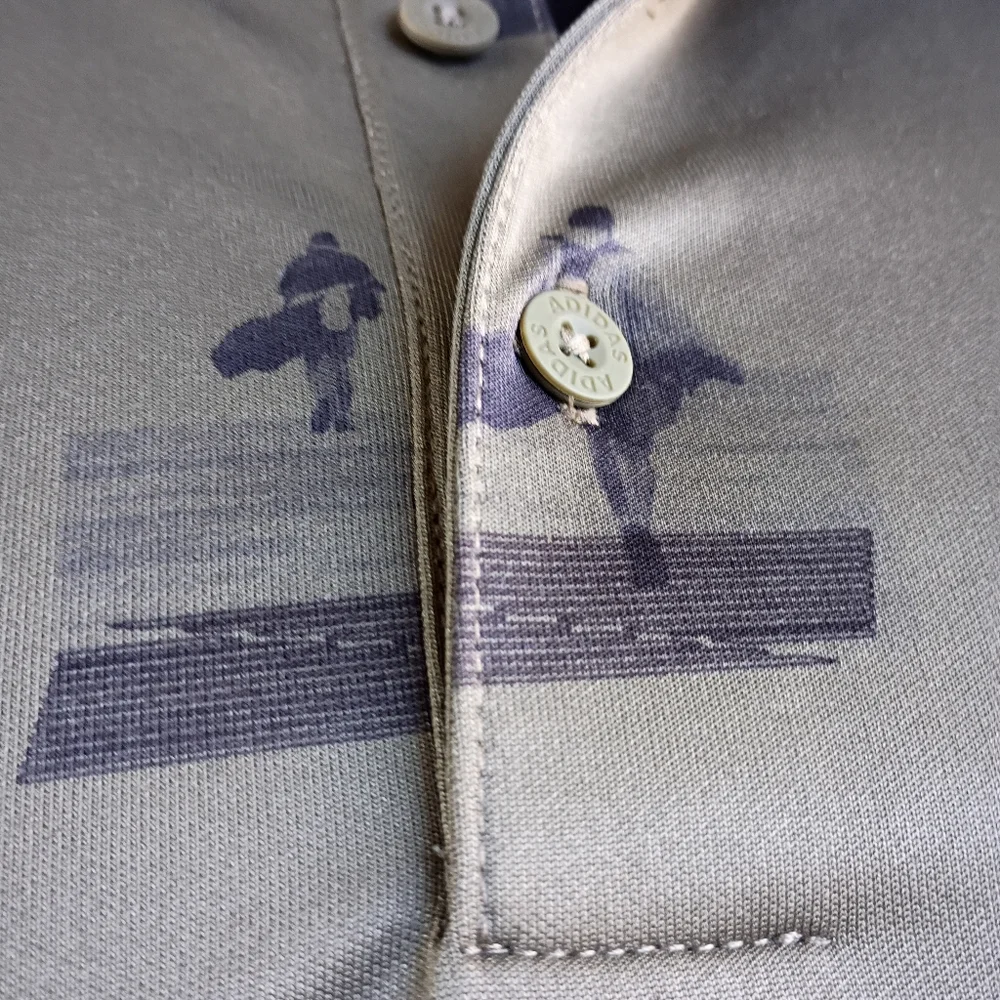 Adidas Mens Allover Printed Polo Shirt Golf Olive Green Graphic Shirt Size 2XL - Picture 8 of 12